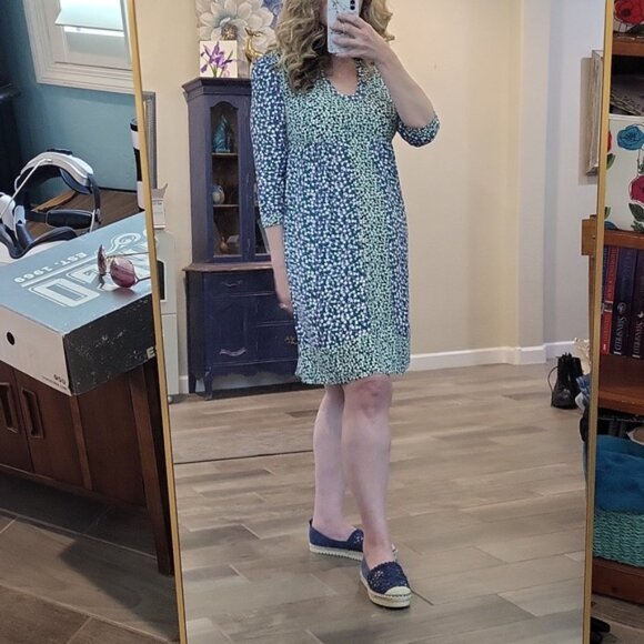 Boden Mollie Dress Dot Print Blue, White and Green Quarter Length Sleeve 6L - Picture 2 of 11